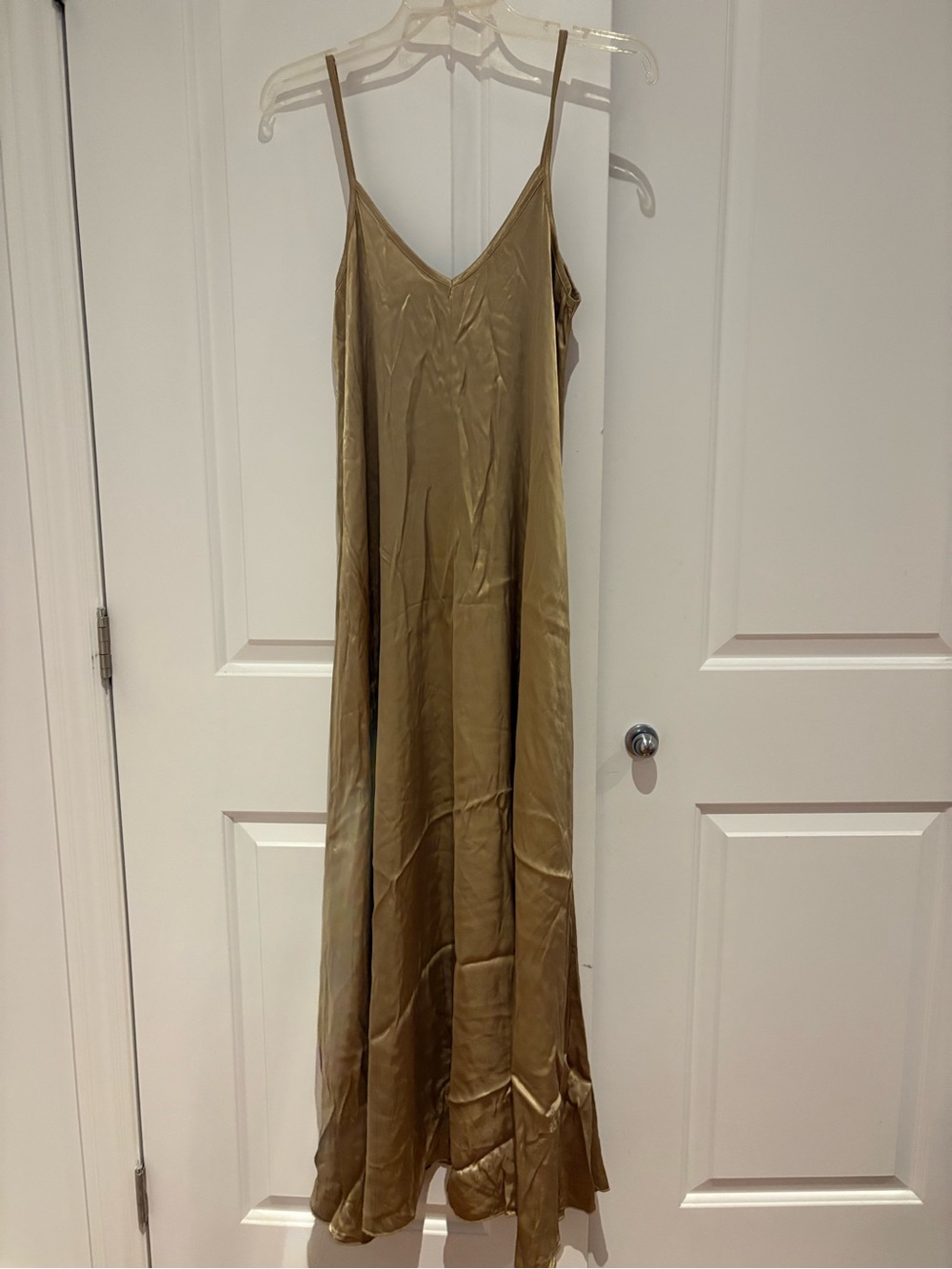 Satin Slip Maxi Dress in Olive